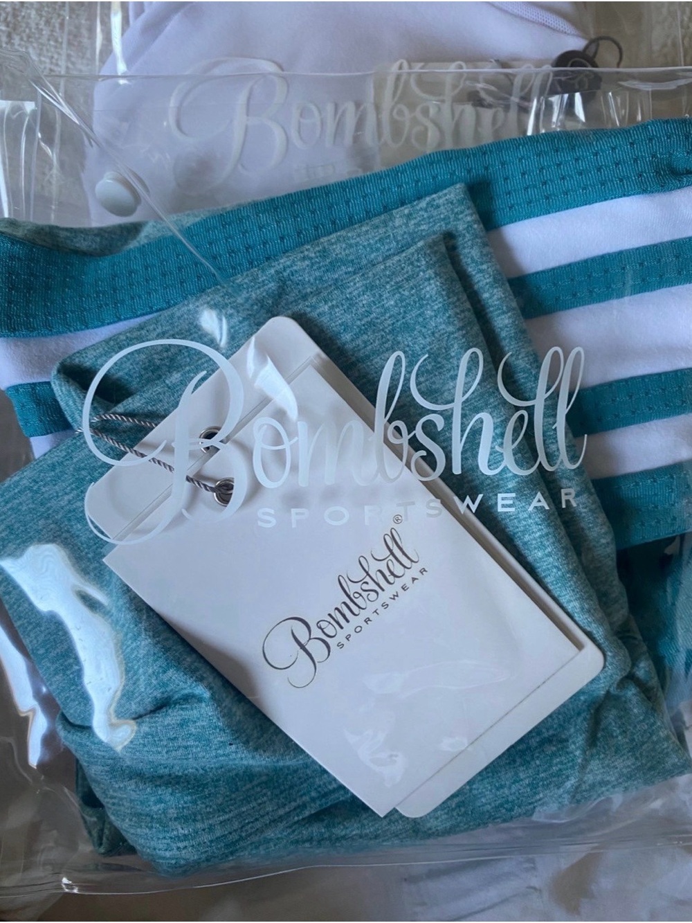 Bombshell Sportswear Teal & White Striped Athletic Top